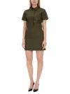 Theory Short-sleeve A-line Dress In Good Linen In Dark Olive