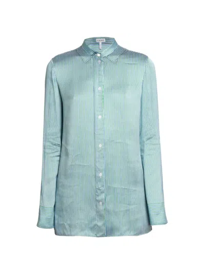 Loewe Striped Sewn-in Collared Satin Shirt In Greenblue