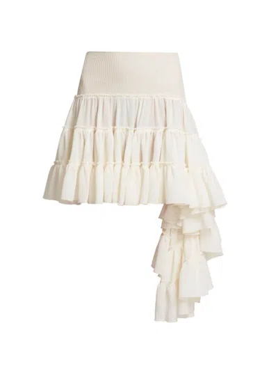 Loewe Ribbed Jersey-trimmed Ruffled Silk-crepe Mini Skirt In Off White