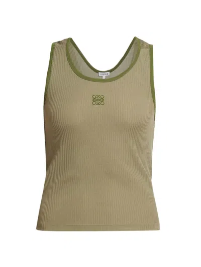 Loewe Women's Embroidered Logo Silk-blend Tank Top In Military Green