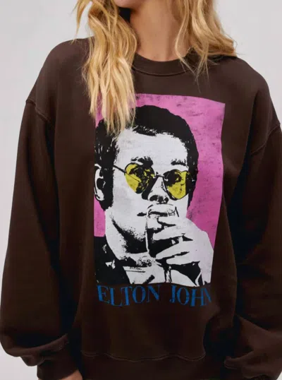 Daydreamer Elton John Heart Glasses Sweatshirt In Brown