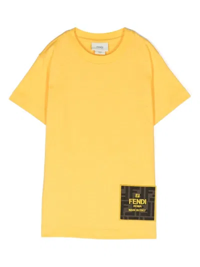 Fendi T-shirt In Jersey Con Patch In Yellow