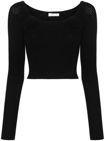 Blumarine Crop Top Con Rose In Black