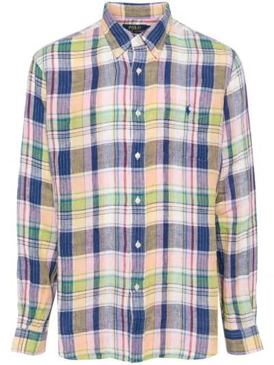 Polo Ralph Lauren Camicia In Lino Scozzese Custom-fit In Multicolor