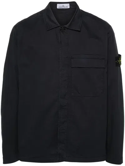 Stone Island Overshirt In Cotone In Blue