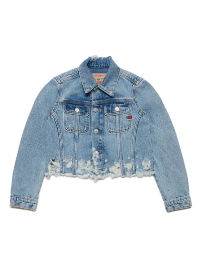 Diesel Giacca Cropped In Denim Con Rotture In Blue