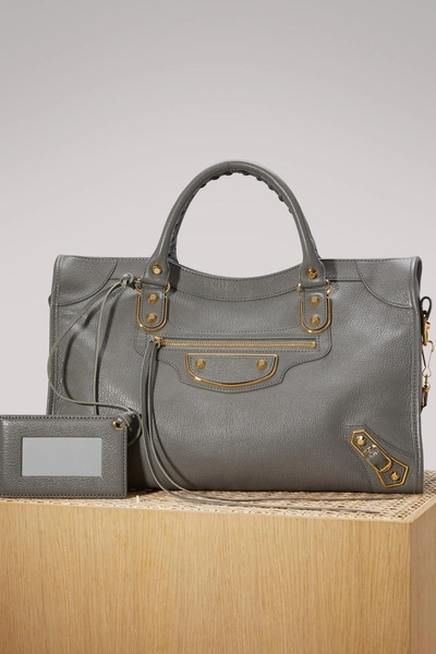 Balenciaga Metallic-edge City Small Leather Cross-body Bag In Grey