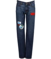 KENZO STRAIGHT COTTON JEAN WITH PATCHES,F762PA2566FA NAVY BLUE