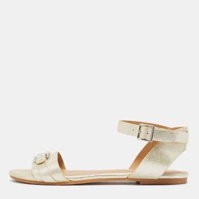 Pre-owned Marc By Marc Jacobs Silver Glitter Ankle Strap Flat Sandals Size 36 In Gold