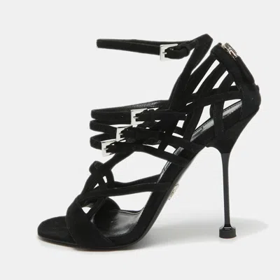 Pre-owned Prada Black Suede Strappy Sandals Size 37
