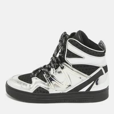 Pre-owned Marc By Marc Jacobs Silver Leather And Mesh High Top Sneakers Size 36