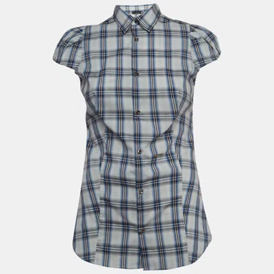Pre-owned Dsquared2 Blue Checked Cotton Buttoned Short Puff Sleeve Shirt M