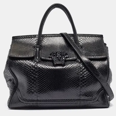 Pre-owned Versace Black Water Snakeskin Leather Empire Palazzo Tote