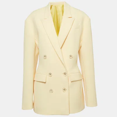 Pre-owned Attico Pastel Yellow Stretch Knit Double Breasted April Blazer M