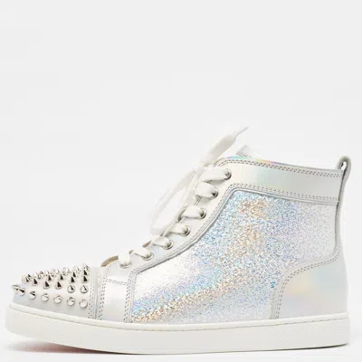 Pre-owned Christian Louboutin Metallic Leather And Glitter Suede Lou Spikes Trainers Size 39