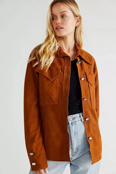Pre-owned Free People Medium  Dancassab Maria 100% Leather Handmade Jacket Suede Brown