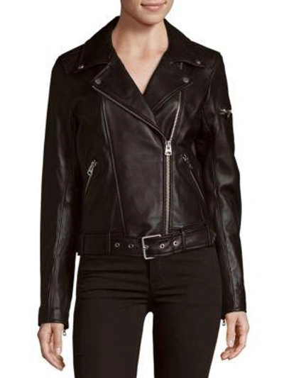 7 For All Mankind Solid Leather Moto Jacket In Black