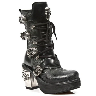 Pre-owned New Rock Newrock M.8366 S1 Black - Rock Punk Gothic Biker Boots - Womens