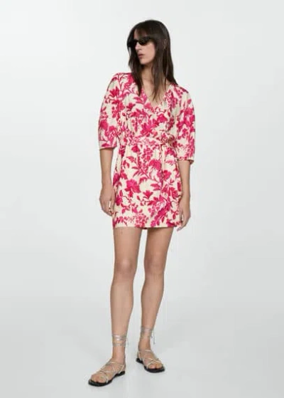 Mango Floral-print Wrap Dress Red In Rouge
