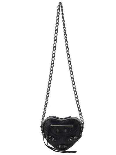 Balenciaga Mini Le Cagole Leather Heart Crossbody Bag In Black