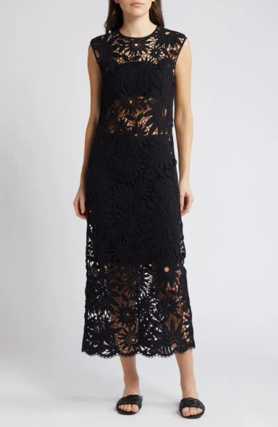 Ted Baker Womens Black Corha Floral-crochet Sleeveless Cotton-blend Midi Dress
