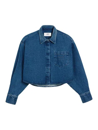 Ami Alexandre Mattiussi Cropped Denim Shirt In Blue