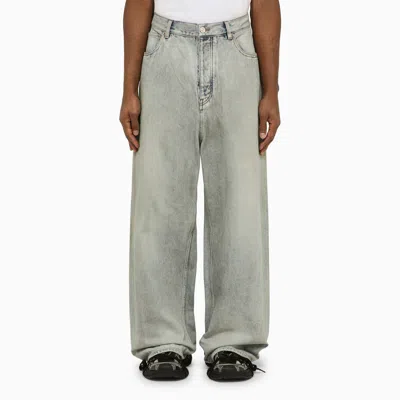 Balenciaga Dirty Blue Denim Baggy Pants With Size Stickers In Neutral
