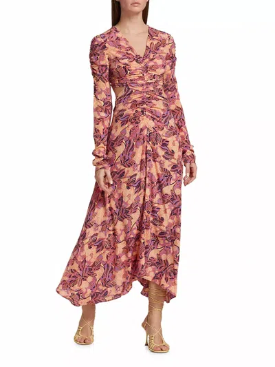 A.l.c Mona Printed Ruched Midi Dress In Pink