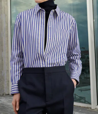Soeur Womens Print Saphir Striped Cotton Shirt In Blue