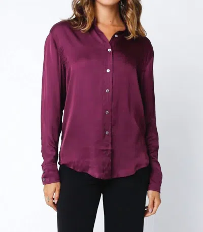 Olivaceous Everest Satin Button Down Blouse In Sangria In Purple