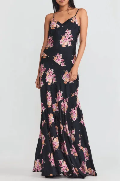 Loveshackfancy Azalea Floral-print Satin-jacquard Maxi Dress In Multi