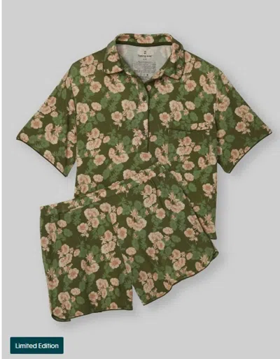 Tommy John Short Sleeve Top And Shorts Pj Set In Green Shadow Floral
