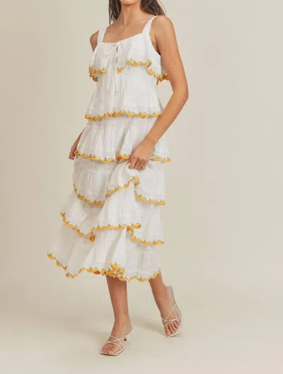 Just Me Finley Ruffle Tier Maxi Dress In Ivory/apricot In White