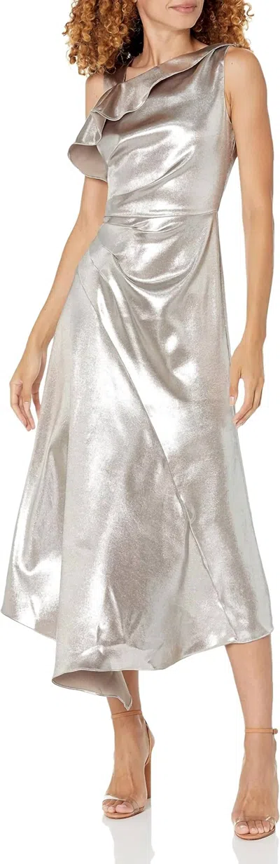 Shoshanna Berkley Dress In Metallic In Silver
