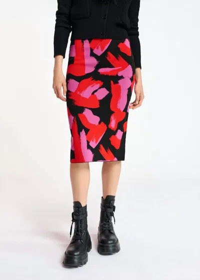 Essentiel Antwerp Jacquard Knit Midi Skirt In Black/red/fuchsia