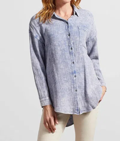 Tribal Shirttail Button Down Blouse In Blue Quilt In Purple