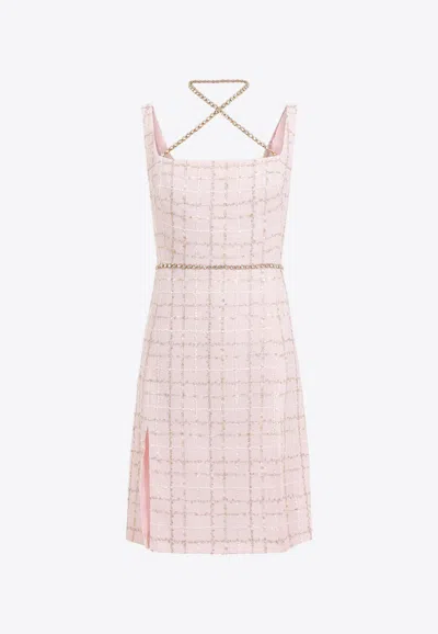 Giambattista Valli Bouclé Chain-halterneck Knee-length Dress In Pink