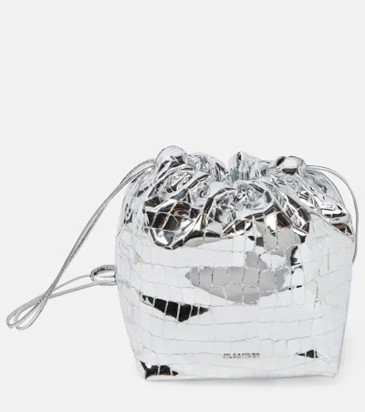 Jil Sander Dumpling Metallic Croc-print Crossbody Bag In Silver
