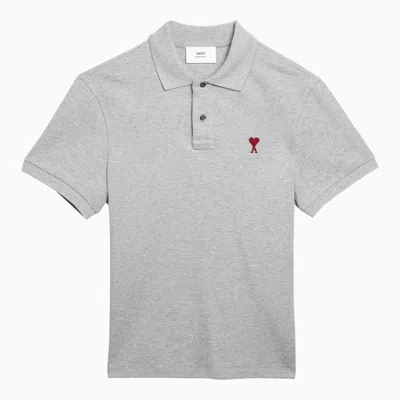 Ami Alexandre Mattiussi Ami Paris Heather Grey Ami De Coeur Polo Shirt In Gray