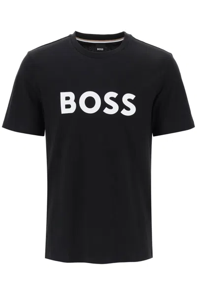 Hugo Boss Boss Tiburt 354 Logo Print T Shirt In Black