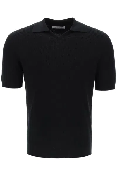 Brunello Cucinelli Cotton Knit Polo Shirt In Black