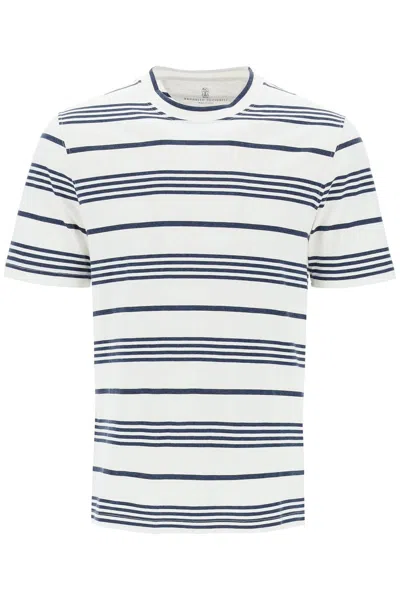 Brunello Cucinelli Striped Crewneck T Shirt In White