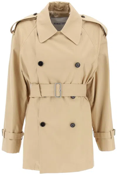 Burberry Double Breasted Belted Trench Coat In Beige