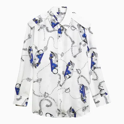 Burberry White Shirt With Pattern In Blue