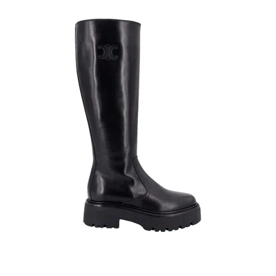 Celine Leather Zipped Boots In Black