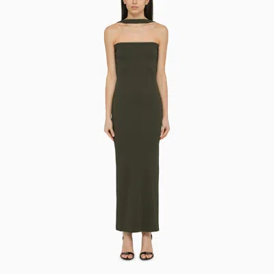 Courrèges Military Green Ribbed Cotton Dress In Black  