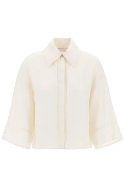 Max Mara Robinia Linen Wide Sleeve Shirt In White,neutro