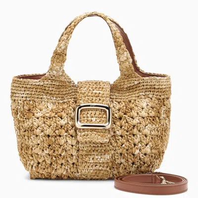 Roger Vivier Mini Viv' Choc Shopping Bag In Raffia