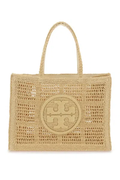 Tory Burch Ella Logo Embroidered Crochet Tote Bag In 浅褐色的