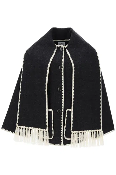 Totême Toteme Embroidered Scarf Jacket In White,grey